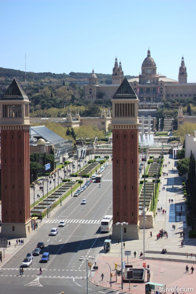 MNAC Montjuïc - Museu Nacional d'Art de Catalunya with Venetian Towers in foreground
